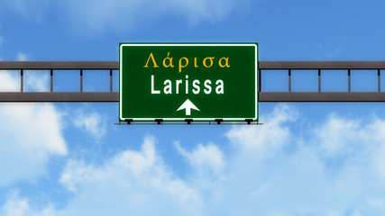 Larissa Greece Highway Road Sign