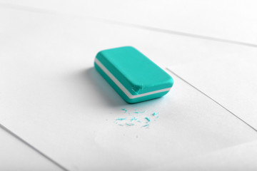 Eraser on paper background