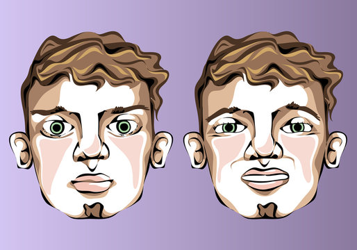 Illustration of different facial expressions of a man with a