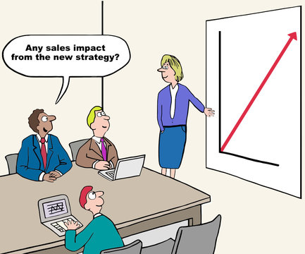 Cartoon showing business sales impact from new strategy