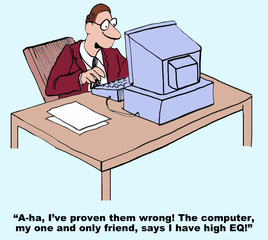 Cartoon of businessman who wants to have high EQ.