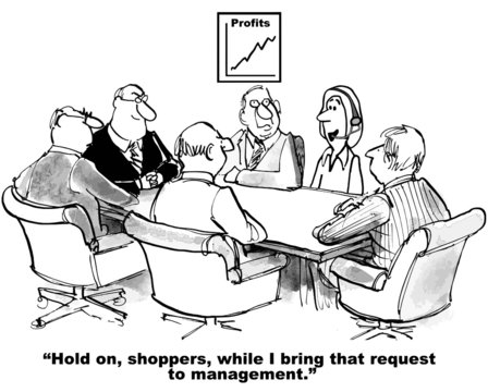 Cartoon of businesswoman receiving live customer requests.