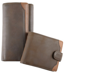 Set of female and male purse isolated