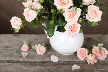 Beautiful pink roses in a white jug