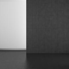empty modern bathroom with gray tiles and dark floor
