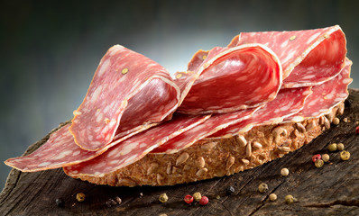 Salami open sandwich