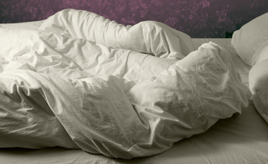 Unmade messy bed