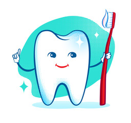 Cute healthy white shiny tooth character.