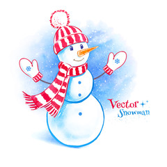 Watercolor cute snowman