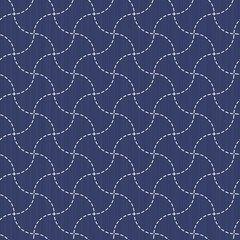 Traditional Japanese Embroidery Ornament with waves. Seamless.