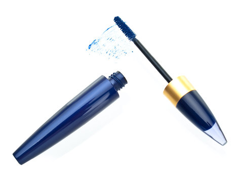 Blue Mascara Smear On White Background