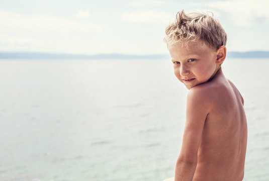 Little boy sea portrait
