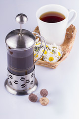 Coffee in a French Press On White Background