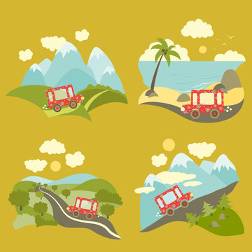 Summer vacation trip icons set