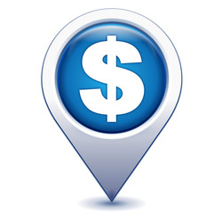dollar sur marqueur géolocalisation bleu