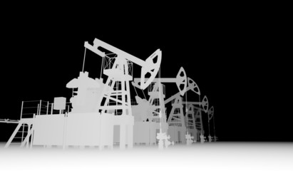 Gray silhuettes of oil pump-jacks