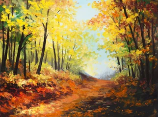 Rolgordijnen Landschap met olieverfschilderij - kleurrijk herfstbos © Fresh Stock