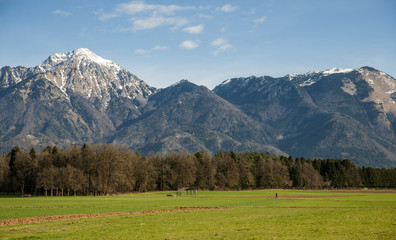 Hayrack on meadow in gorenjska region, Slovenia