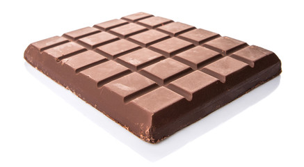 Dark brown chocolate bars over white background