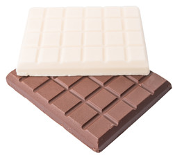 White and dark brown chocolate bars over white background