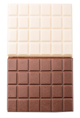 White and dark brown chocolate bars over white background