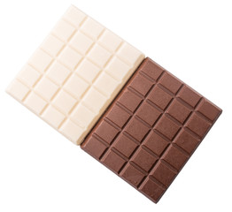 White and dark brown chocolate bars over white background
