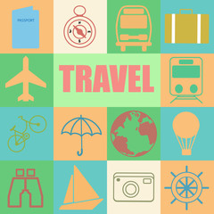 Colorful retro set of travel