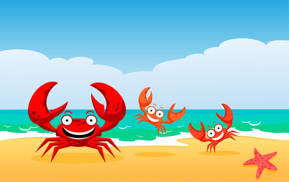 family of crabs at the sea