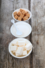 Different kind of white and brown sugar