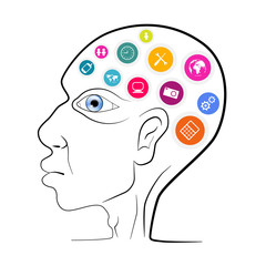 Thinking Man Head Outline Vector Illustration