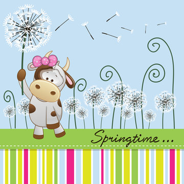 Cute Cow with dandelion