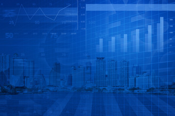 Obraz premium Finansowe i biznesowe wykresy i wykresy na tle miasta