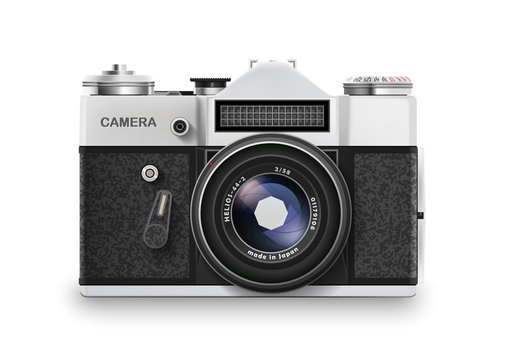 Old photo camera. Vector