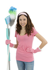 Housewife with cleaning tools