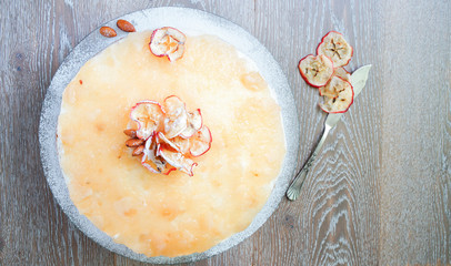 almond biscuit cake with apple jam