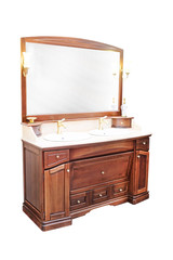 luxury wooden washbowl with mirror in bathroom