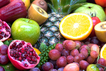 Group of fresh fruits and vegetables organics for healthy