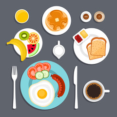 Breakfast set flat vector illustration