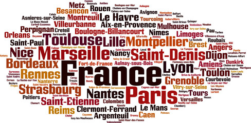 Cities in France word cloud concept. Vector illustration