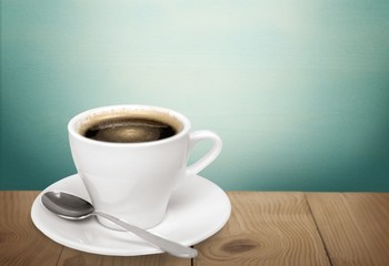 Saucer. Cup of cappuccino with foam in the form of heart