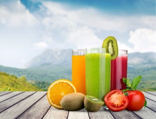 Diet. Fresh vegetable juices isolated on white