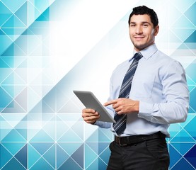 30s. Businessman With Digital Tablet In Warehouse