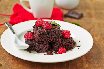 Chocolate brownie with raspberry
