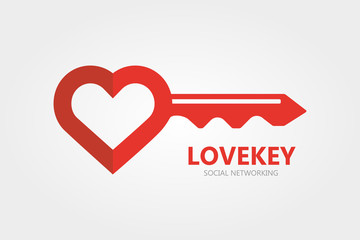 Logo combination of a key and heart.