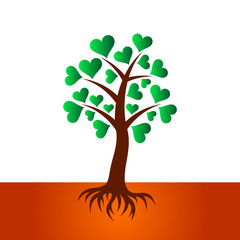 Obraz premium Tree with heart leaves and roots