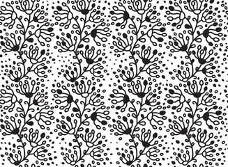 Vector seamless floral pattern black silhouette.