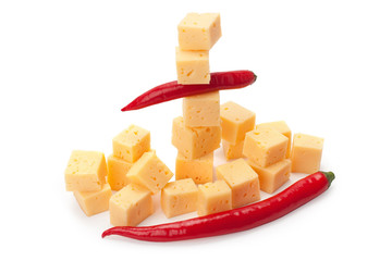 cubes of cheese and chili peppers