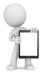 Tablet Pad.The dude 3D character holding Pad. Copy Space.