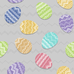 Easter eggs with hand drawn ornament. Seamless vector pattern.