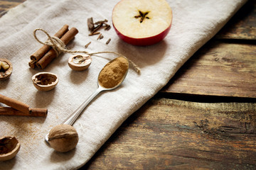 Apple and cinnamon on the linen